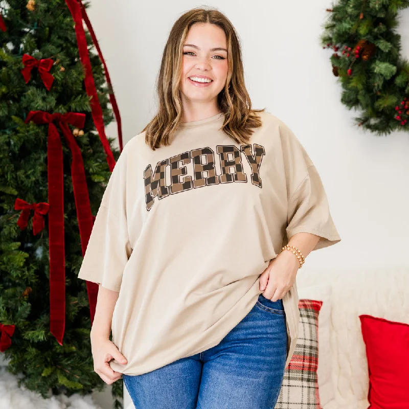 women's tops for layeringMerry & Bright Boyfriend Tee, Light Mocha