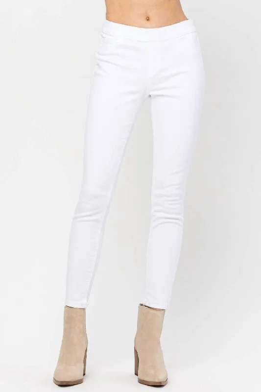 women's denim jeans for a vintage styleMid Rise Pull On Skinny Jean In White