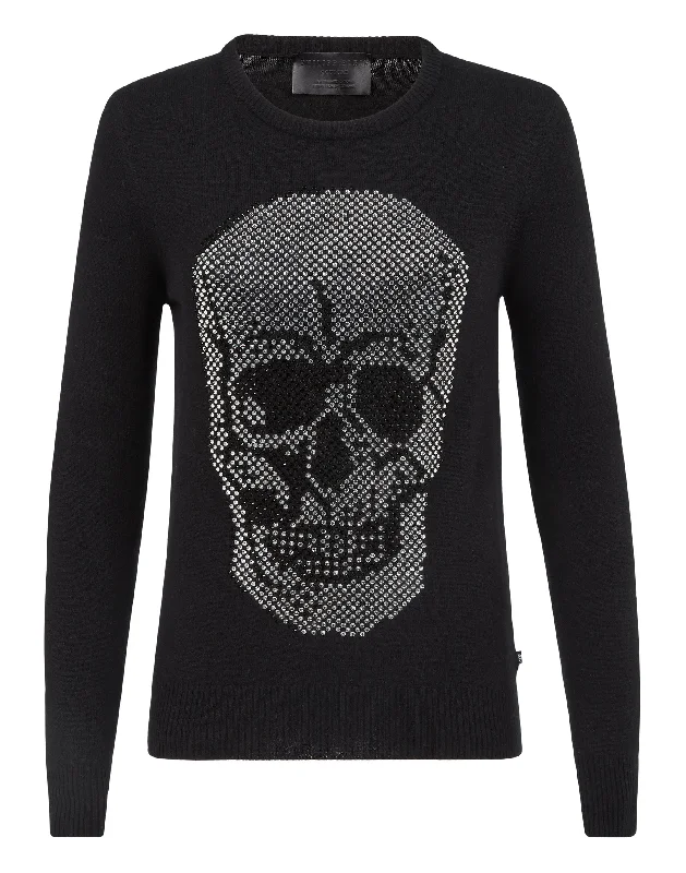 Chunky SweatersPullover Round Neck LS Skull crystal