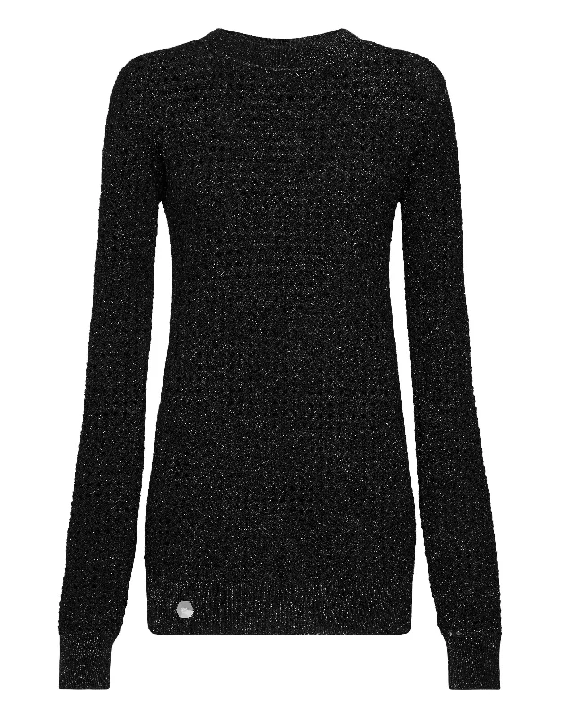 Quick-Dry Soft Knitted SweatersPullover Round Neck SS Lurex