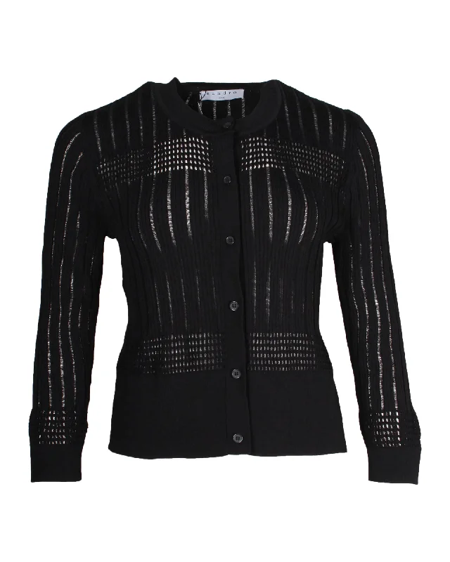 Custom SweatersSandro Crew Neck Cardigan in Black Rayon