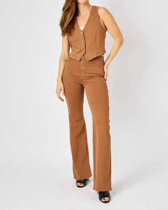 women's denim jeans for a stylish outfitSierra Tummy Control Flare High Rise Jean In Dyed Brown