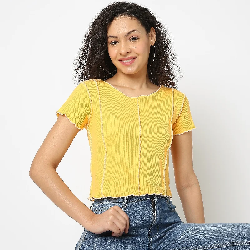 women's tops for those who love to mix and match prints and patternsSlim Fit Solid T-Shirt