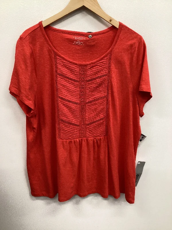 three-quarter sleeve women's topsTop Short Sleeve By Talbots In Red, Size: 2x