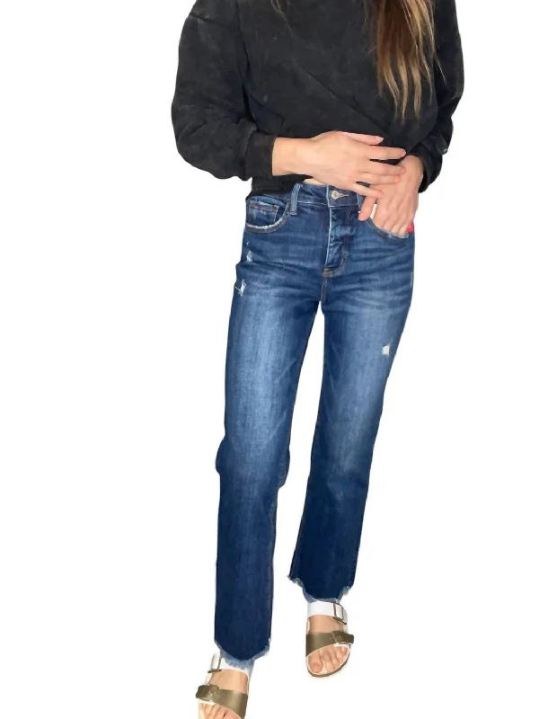 women's denim jeans with geometric patternsTummy Control High Rise Frayed Hem Dad Jeans In Medium Wash