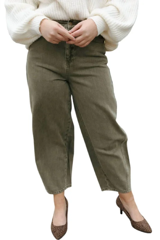 women's denim jeans for a day at the beachWashed Barrel Pants In Olive