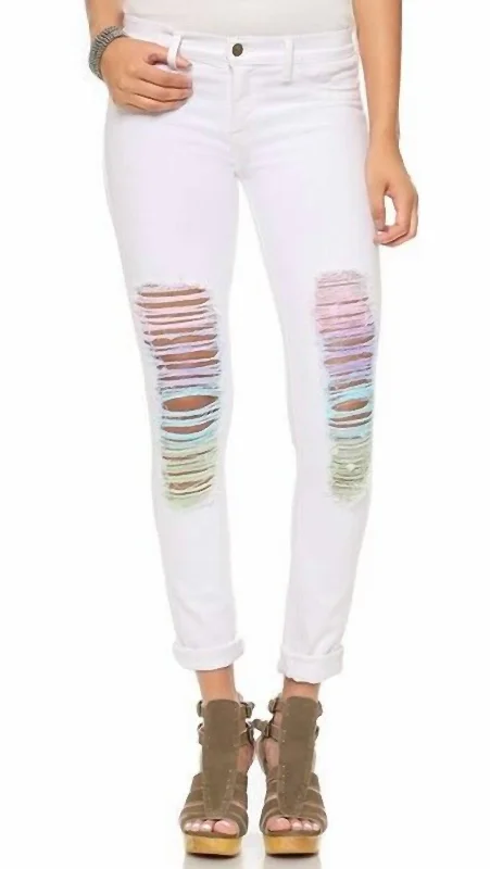 women's denim jeans with embroideryWildfox Marianne Starbuster Mid Rise Skinny Jeans In Multicolor